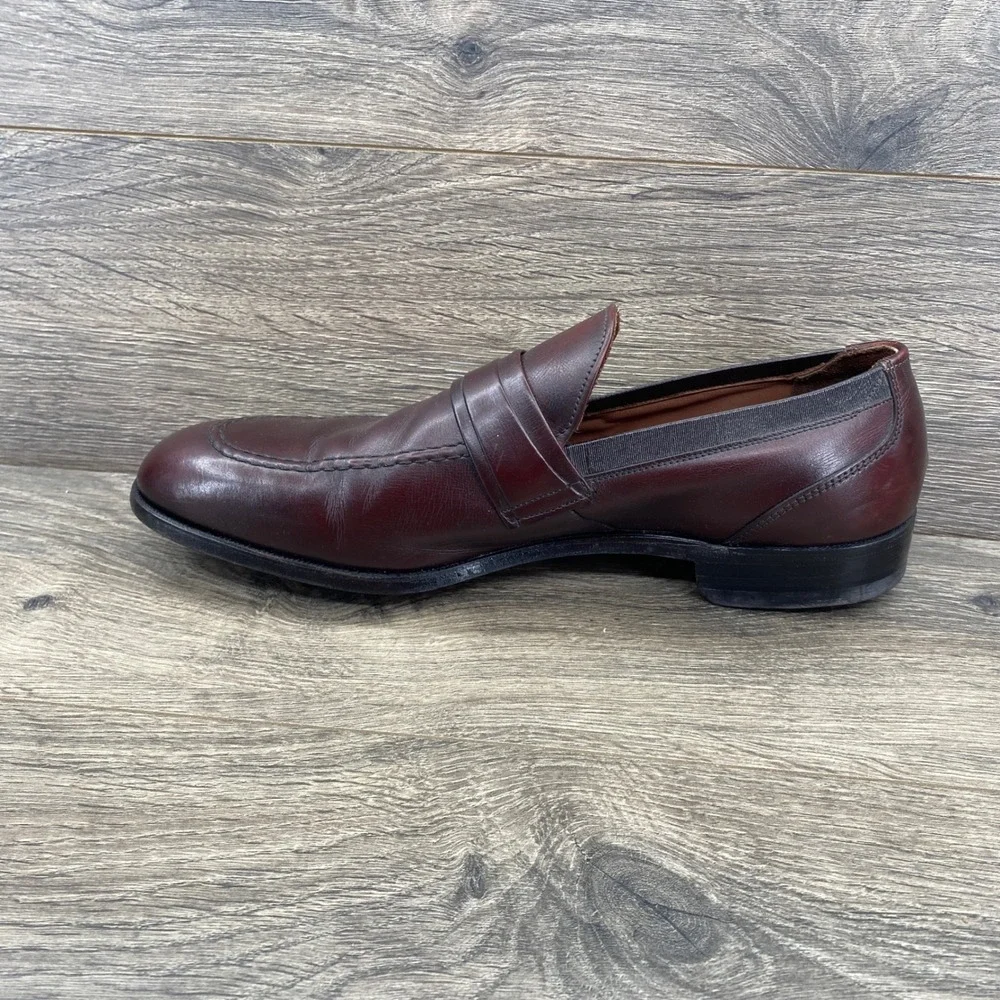 Johnston & Murphy Penny Loafers Mens 10 B Burgundy Leather Moc Toe Dress Shoes